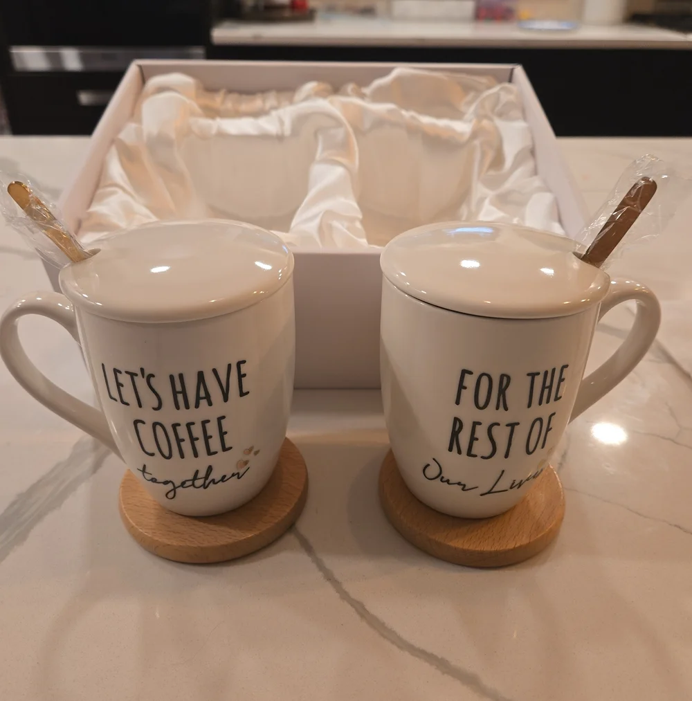 New In Box AW Bridal Egagement Wedding Gift Coffee Mug Set